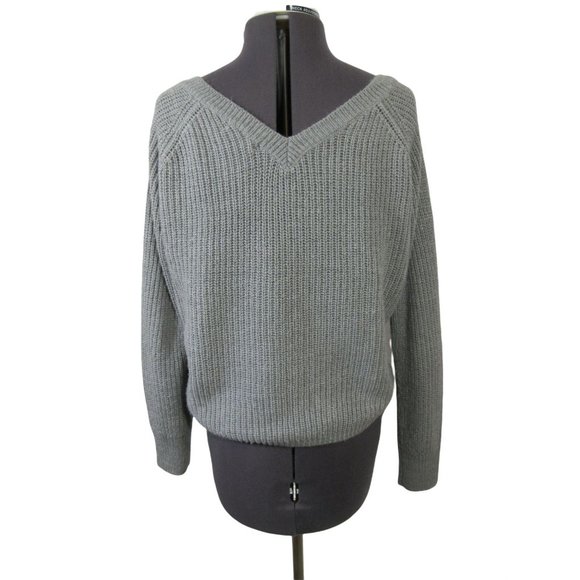 Full Circle Trends women's gray ruched cinch front v-neck knit sweater, M - Picture 4 of 11
